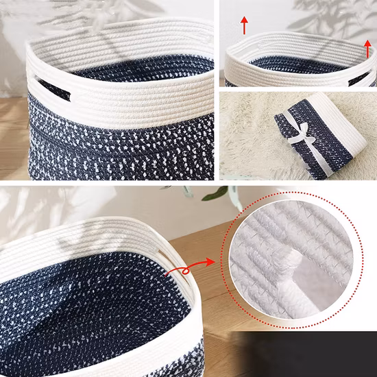 Grande corde de coton ronde couture jouet vêtements Basekt de stockage personnalisé en matériau d'herbe naturelle